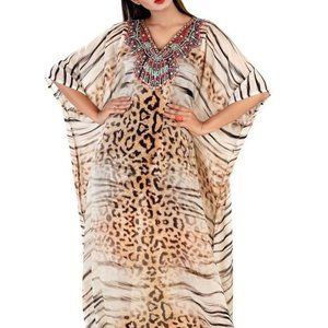 frisqie $79 Kaftan Caftan Leopard Print OS (M-2X)